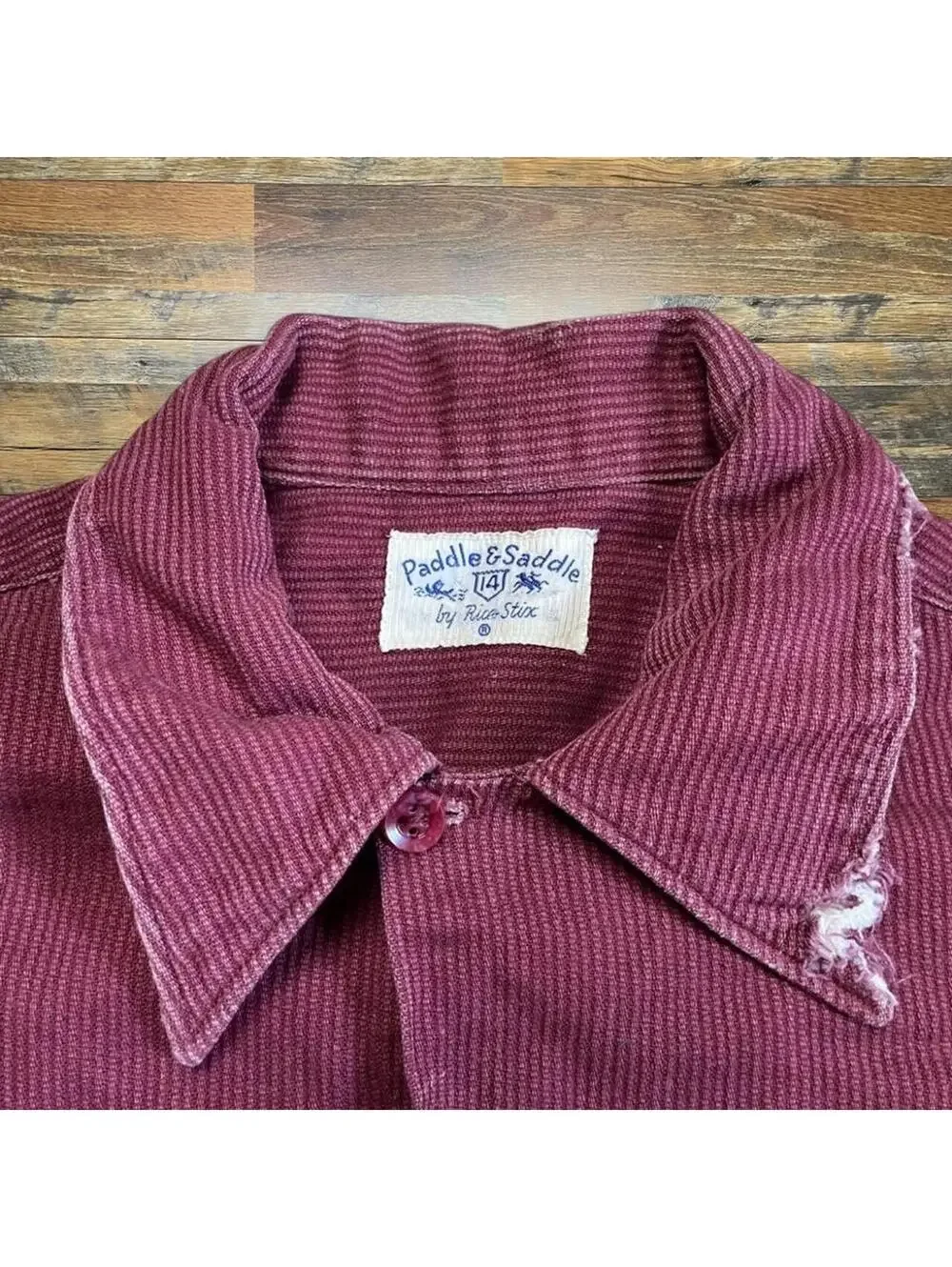 Vintage 50s Paddle And Saddle By Rice Stix Burgundy Flannel Boys Size 14 XL